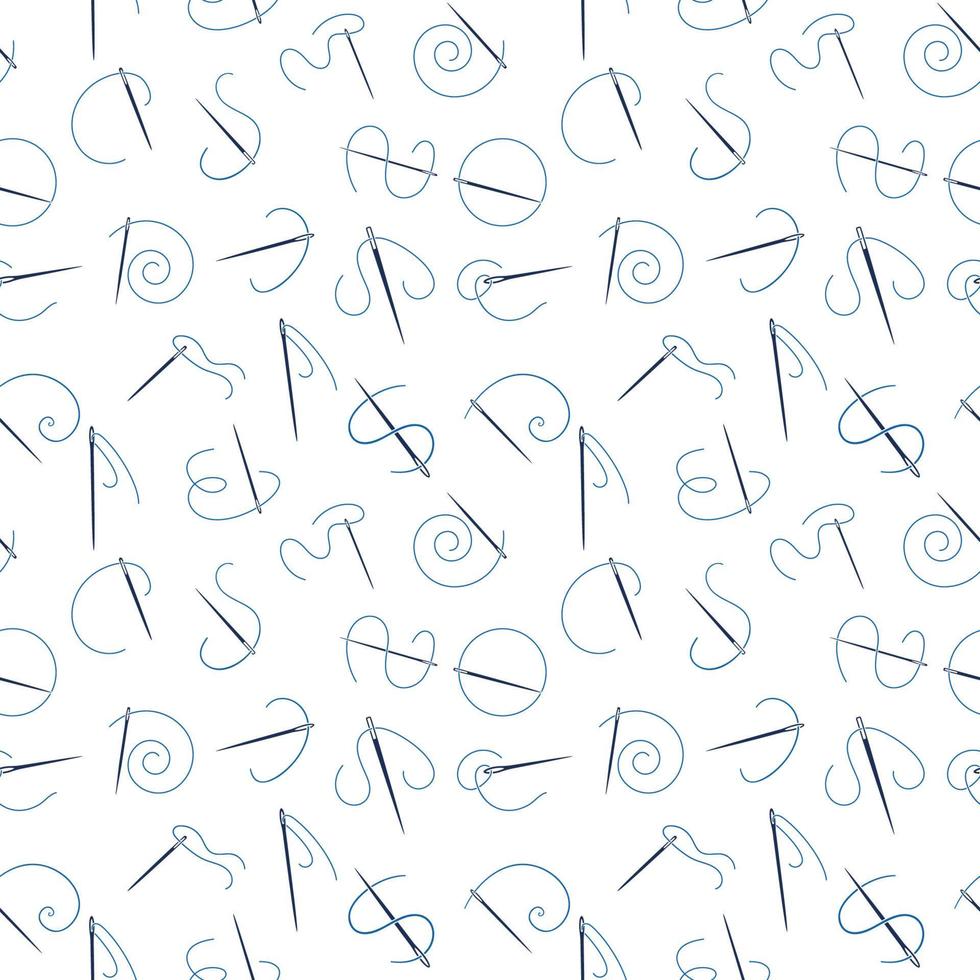 Needle with Blue Thread seamless background - Needlework pattern vector