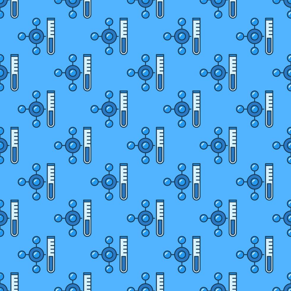 fondo transparente azul de la ciencia química. patrón vectorial con tubos de ensayo e iconos de fórmula vector