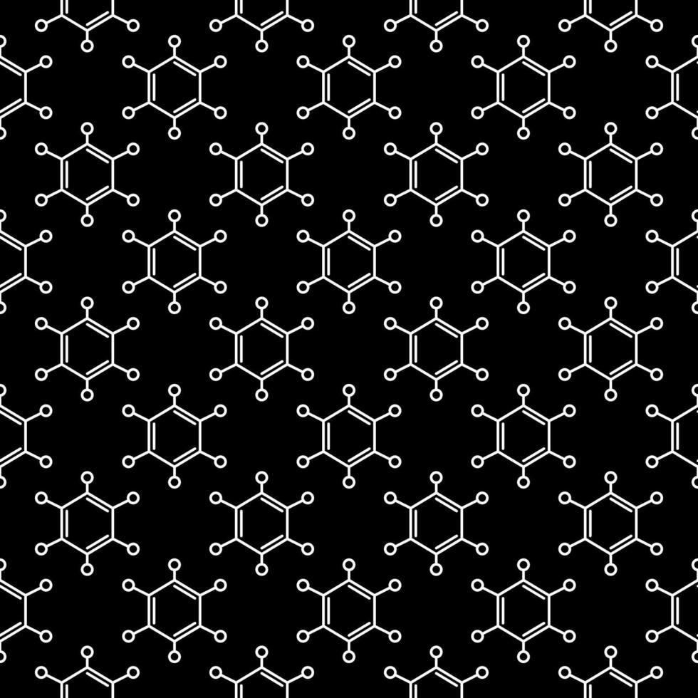 Vector Dark Seamless Pattern with linear Hexagonal Chemical Formulas