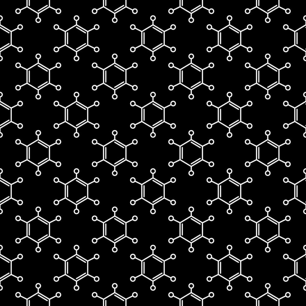 Vector Dark Seamless Pattern with linear Hexagonal Chemical Formulas