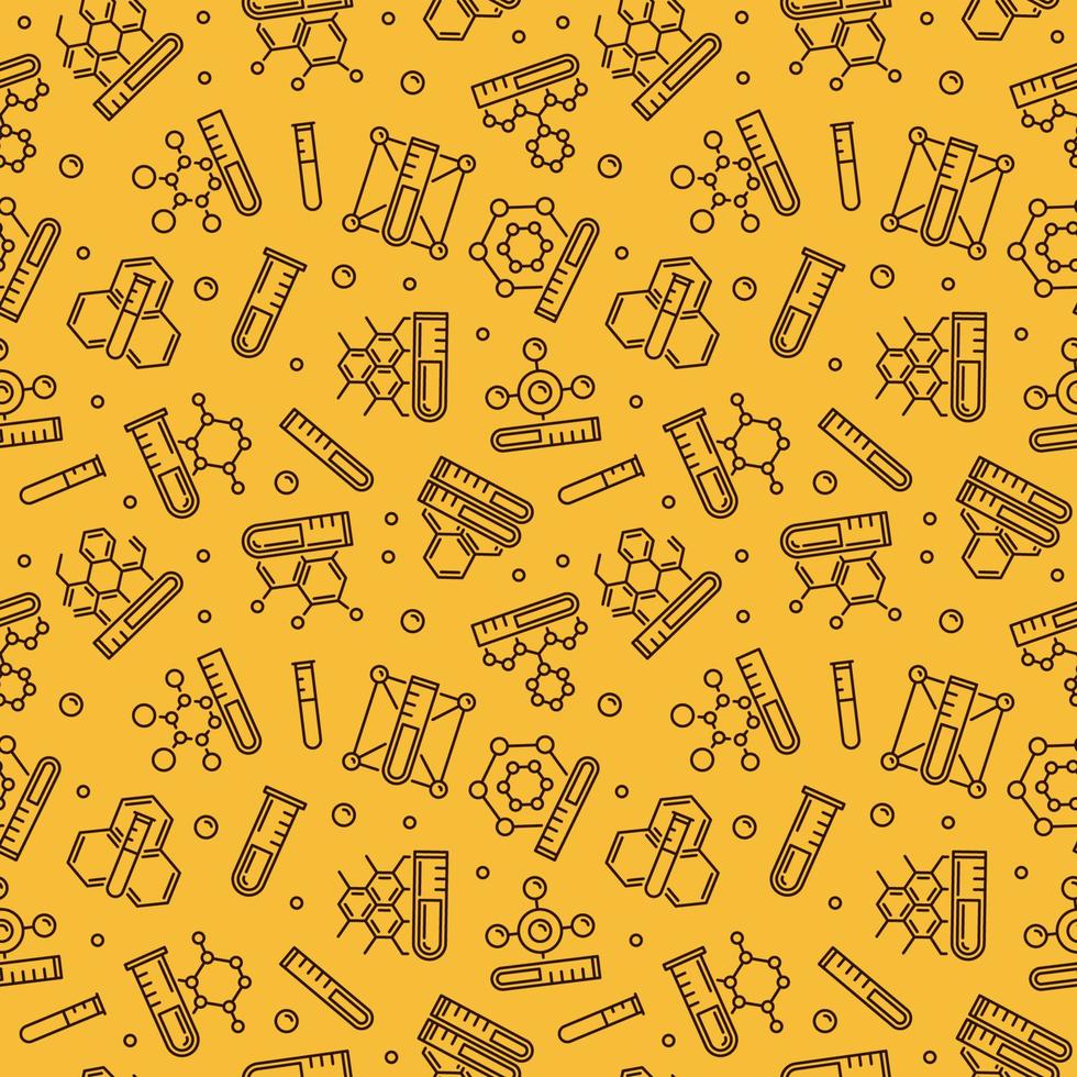 Test-Tubes and Chemical Formulas outline yellow Seamless Pattern vector