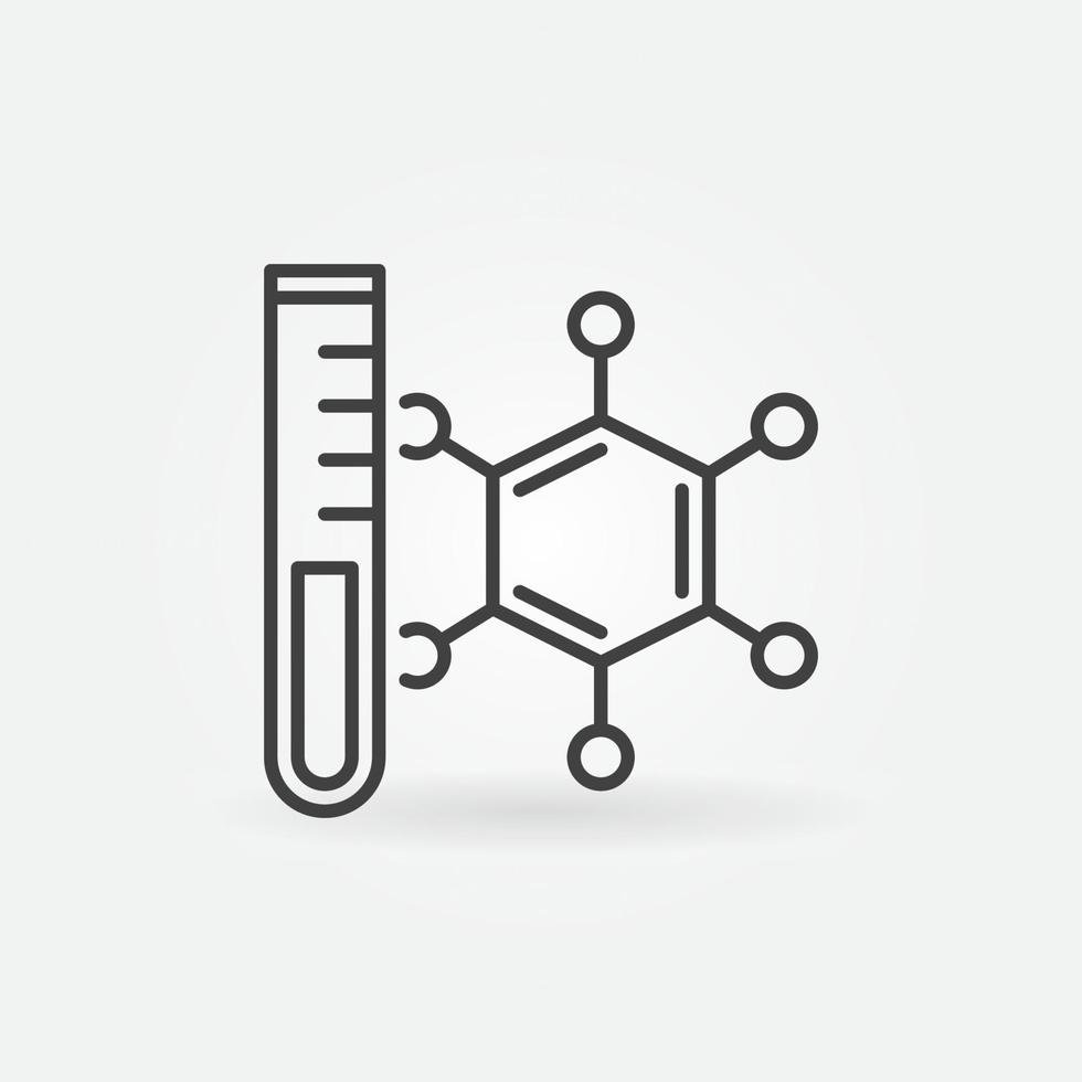 tubo de ensayo de laboratorio y icono de esquema de concepto de vector de fórmula hexagonal química