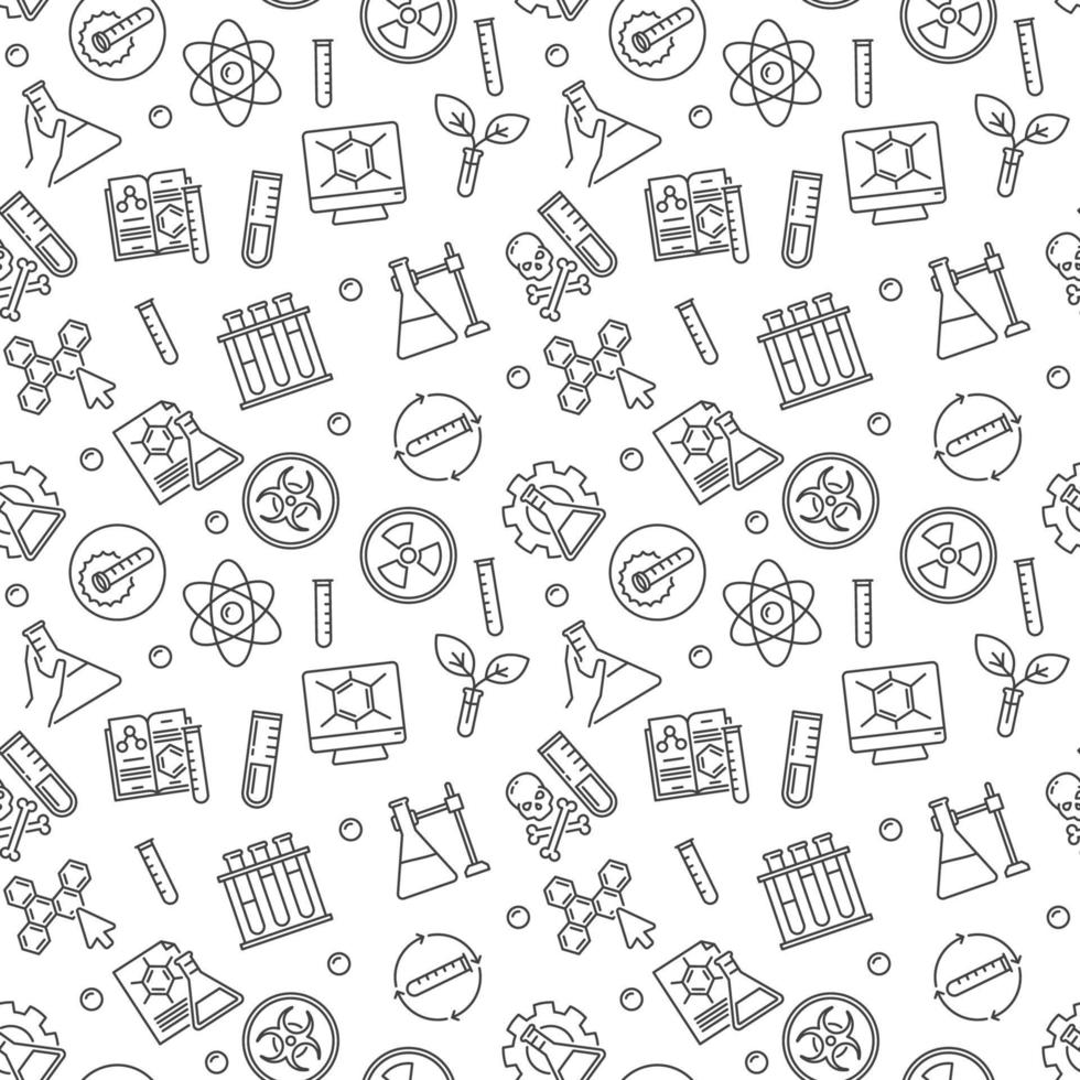 Chemistry and Science outline seamless pattern - Chemical vector background