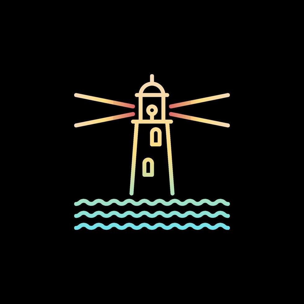 Lighthouse in the Middle of the Ocean line vector concept colorful icon