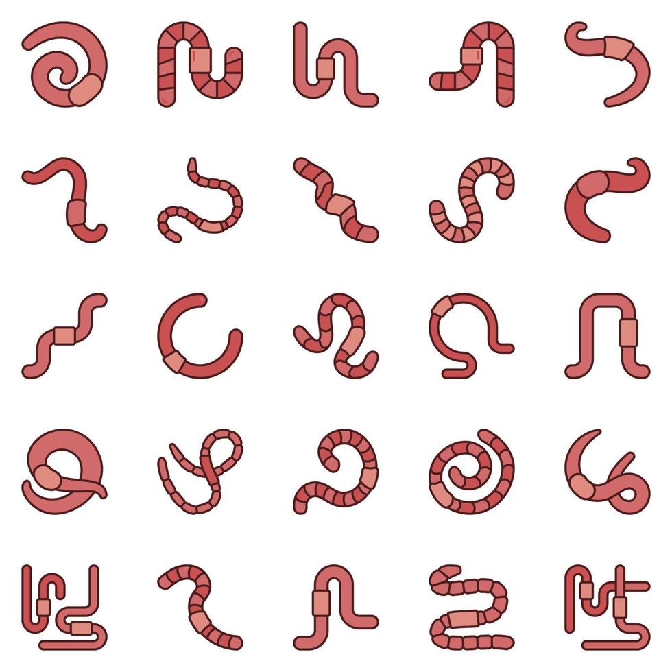 Worms colored icons set. Earthworm creative signs collection vector