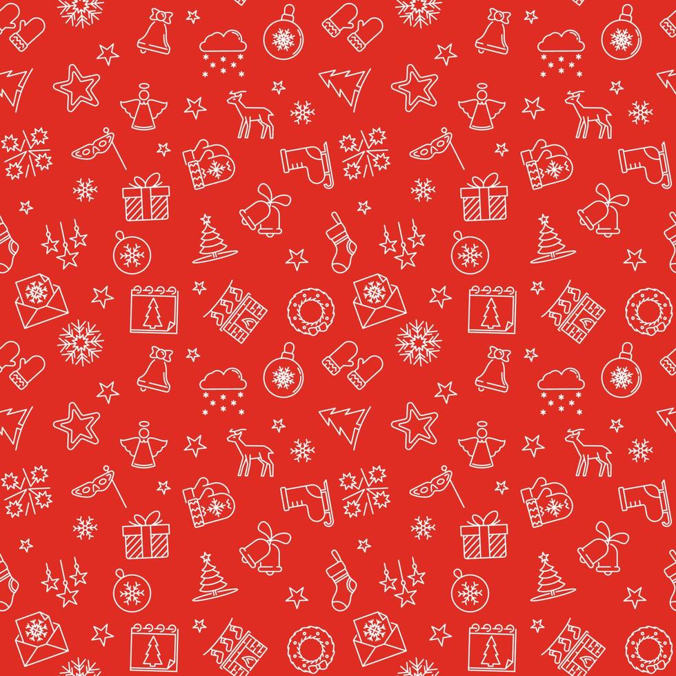 día de navidad concepto vector contorno rojo de patrones sin fisuras
