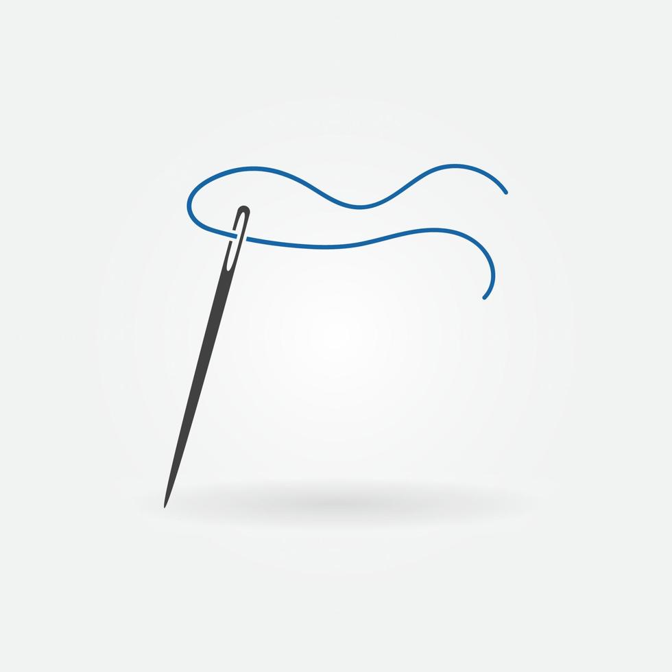 aguja de coser con icono de concepto de artesanía de vector de hilo azul