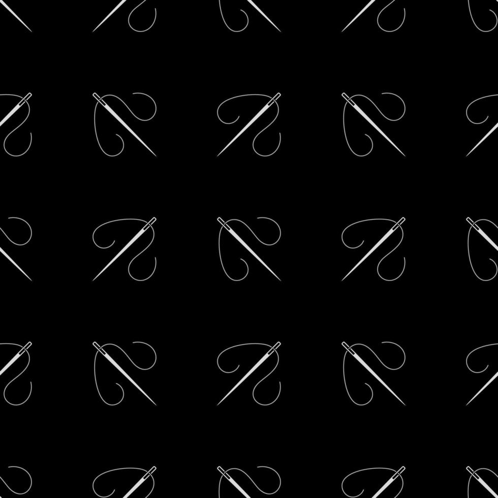 Sewing Needle with Thread vector Handicraft dark geometric seamless pattern