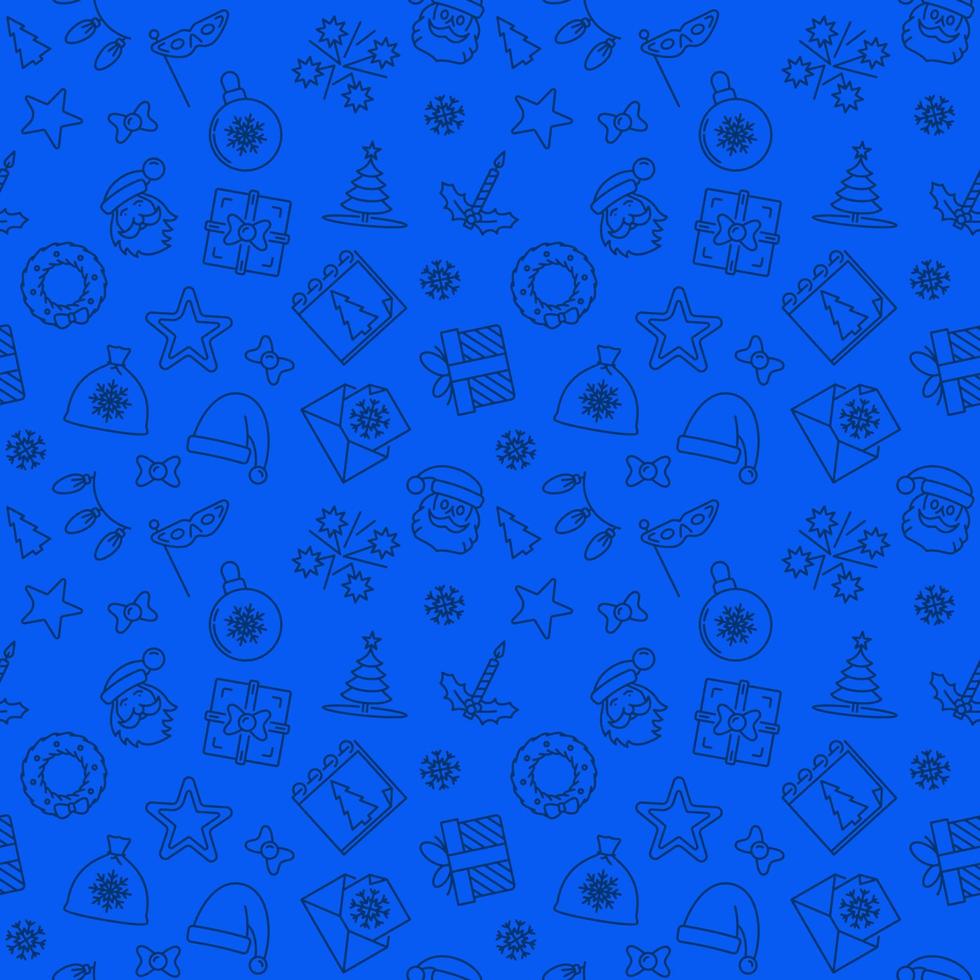 Xmas Holidays blue vector seamless pattern - New Year line background