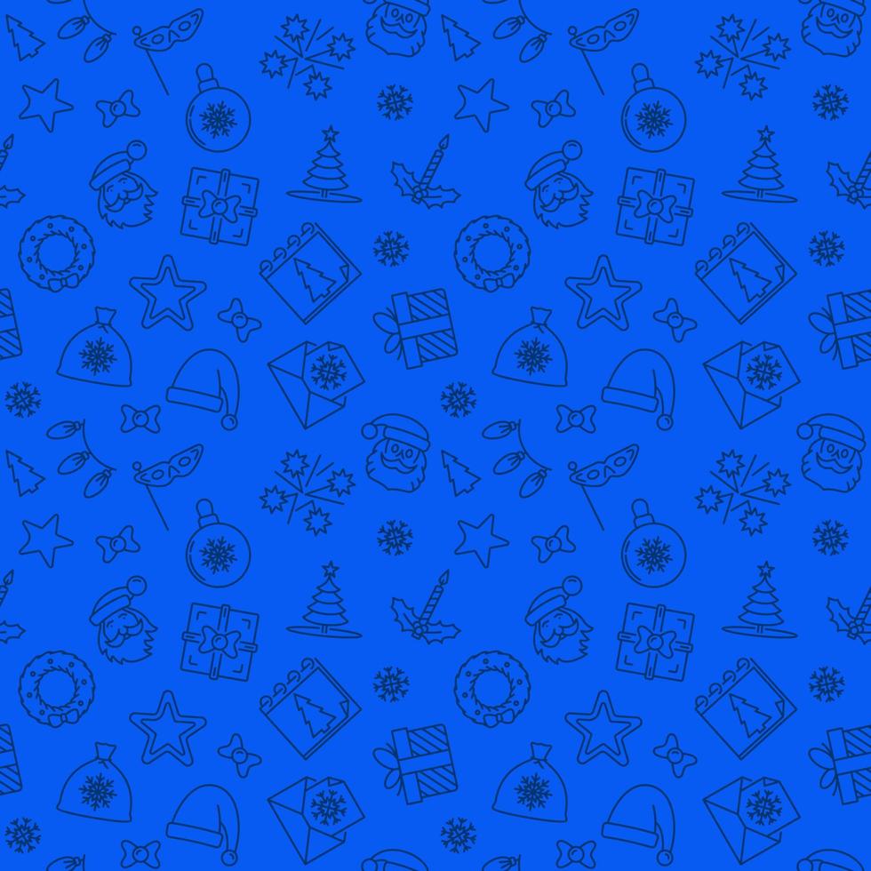 vacaciones de navidad azul vector patrón sin costuras - fondo de línea de año nuevo