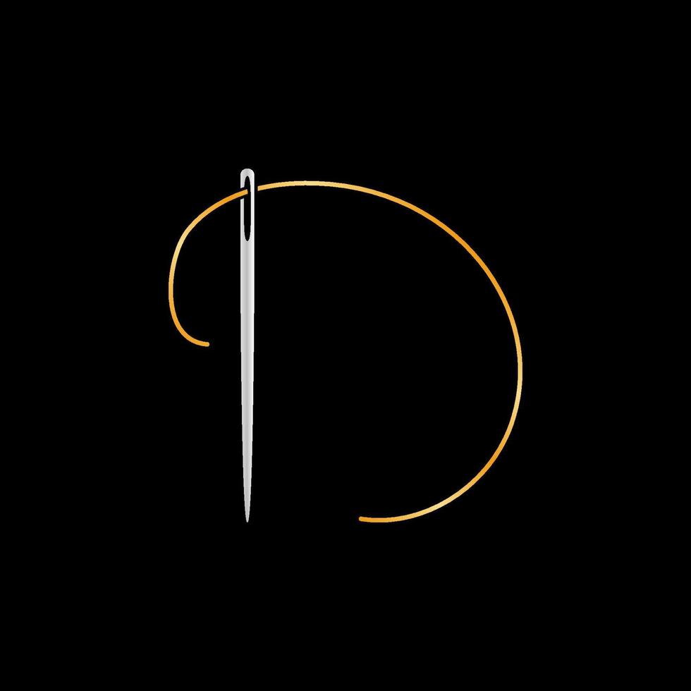 aguja de coser con icono de vector de hilo amarillo. símbolo de color de artesanía