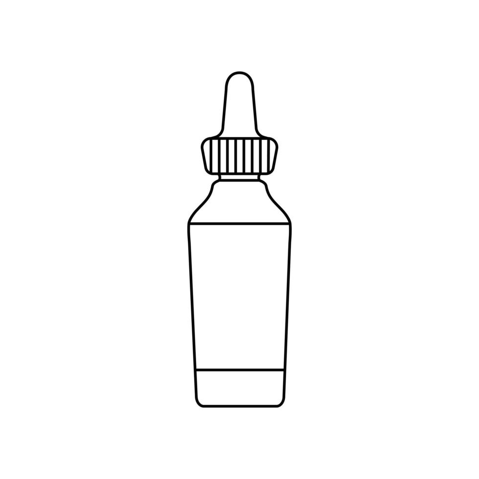 Simple outline cosmetic bottle in minimalistic style, container icon for Sanitizer, Serum, Saline for design. Isolated on white background vector