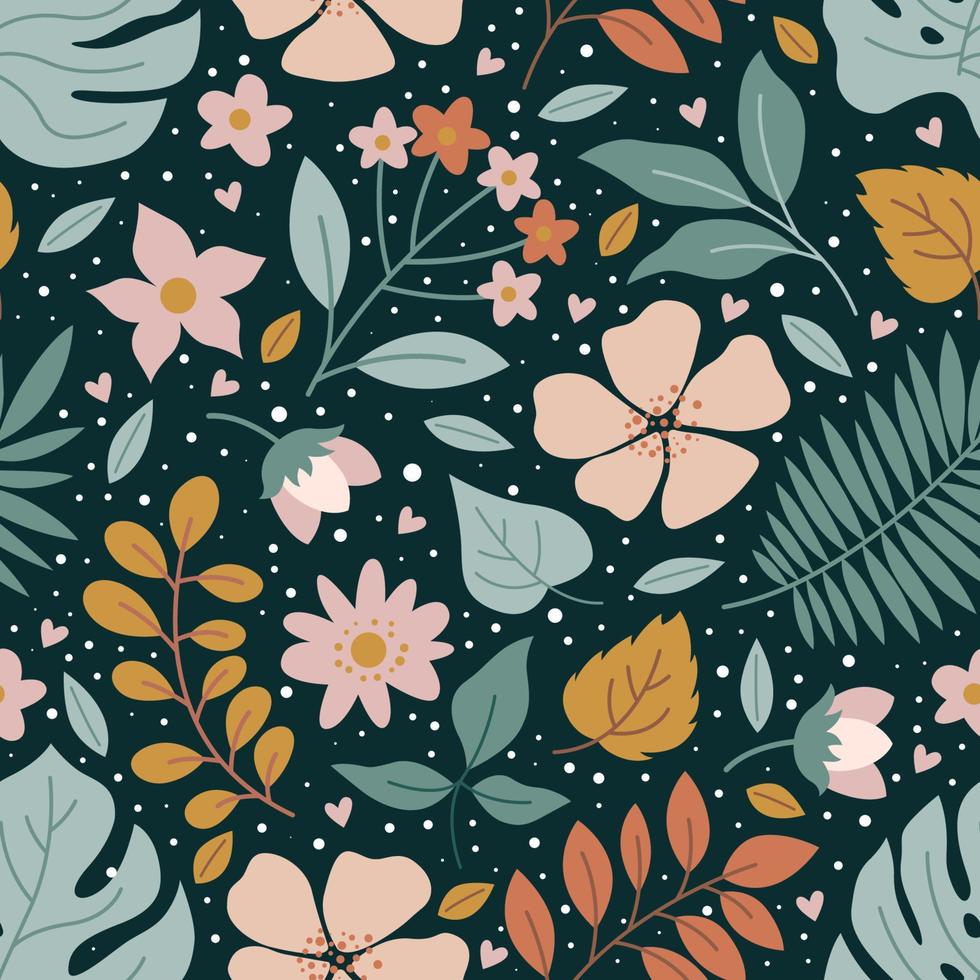 Flat Colorful Floral Seamless Pattern Background vector