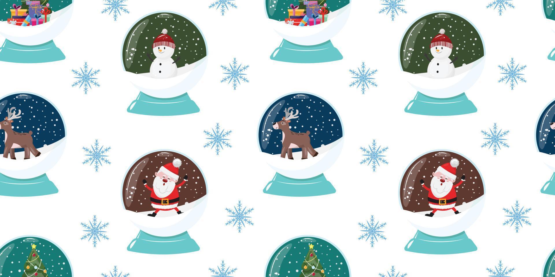 Background with winter decorative snow globes. Seamless pattern with different snow globes. vector