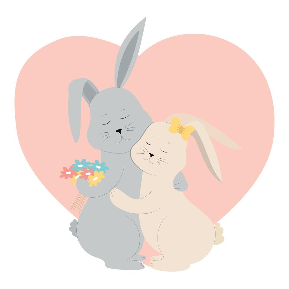 Cute two rabbits are hugging on the background of the heart. 15773978