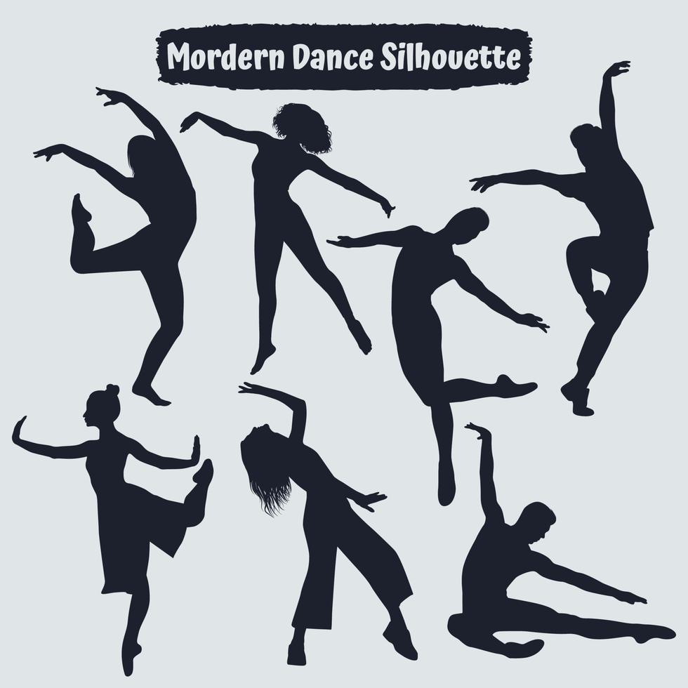 colección de siluetas de danza moderna de mujer en diferentes poses vector