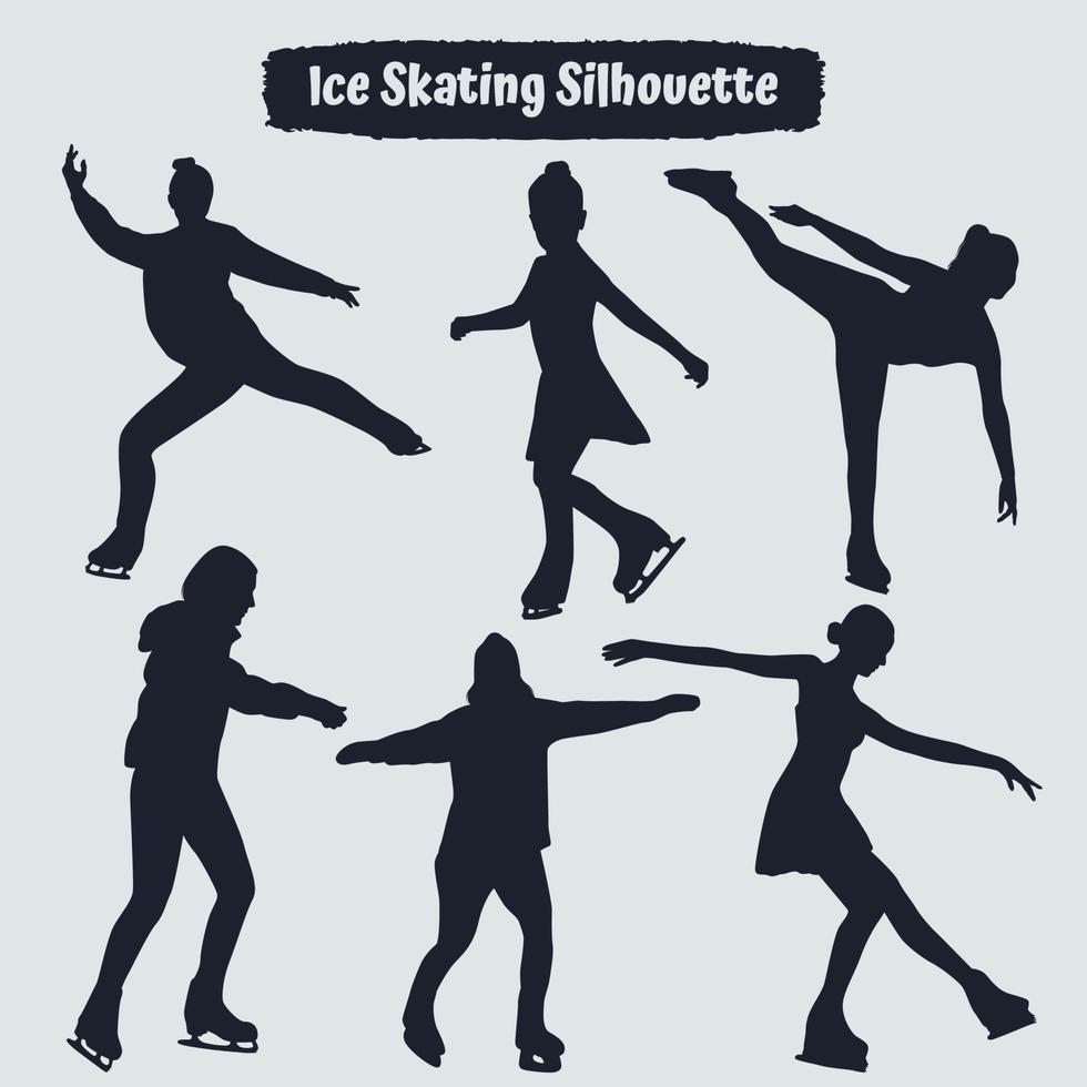 Collection of ice skating silhouettes in different positions vector