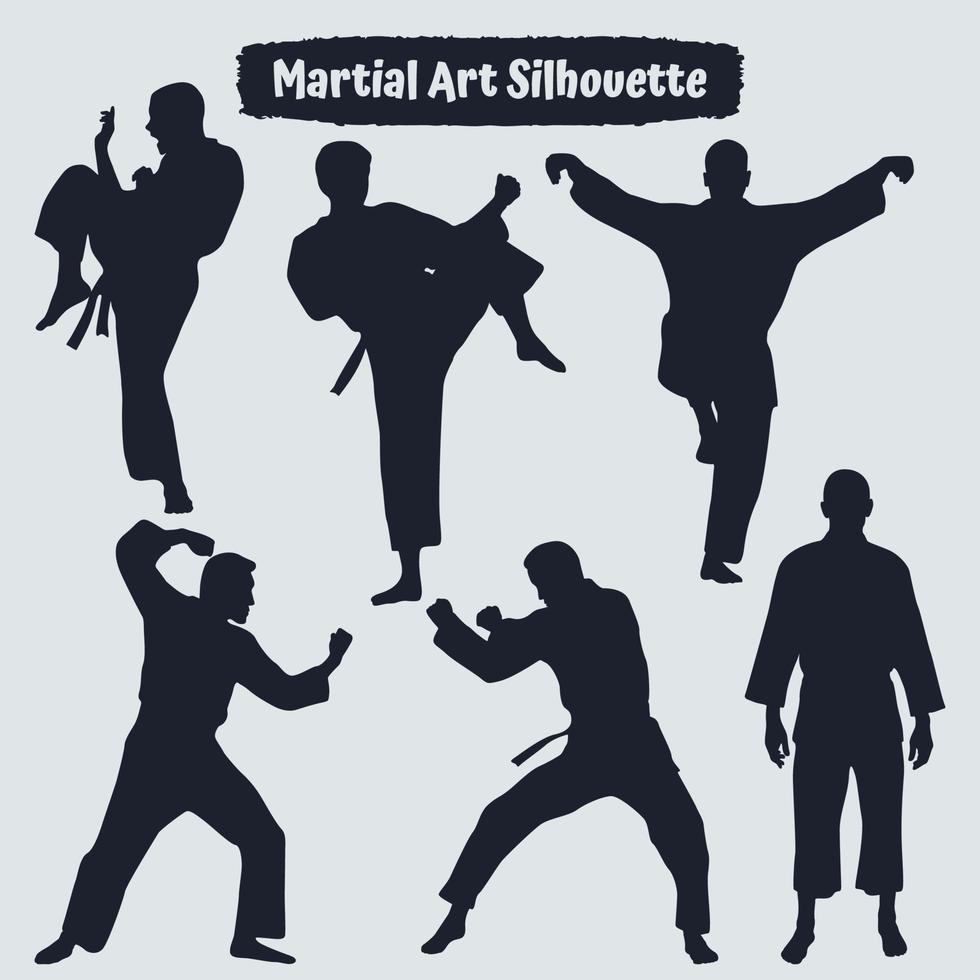 Collection of Martial art silhouettes in different poses vector