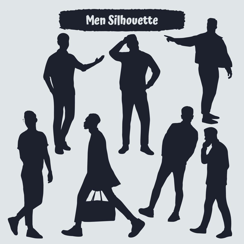 colección de siluetas de hombre joven o empresario en diferentes poses vector