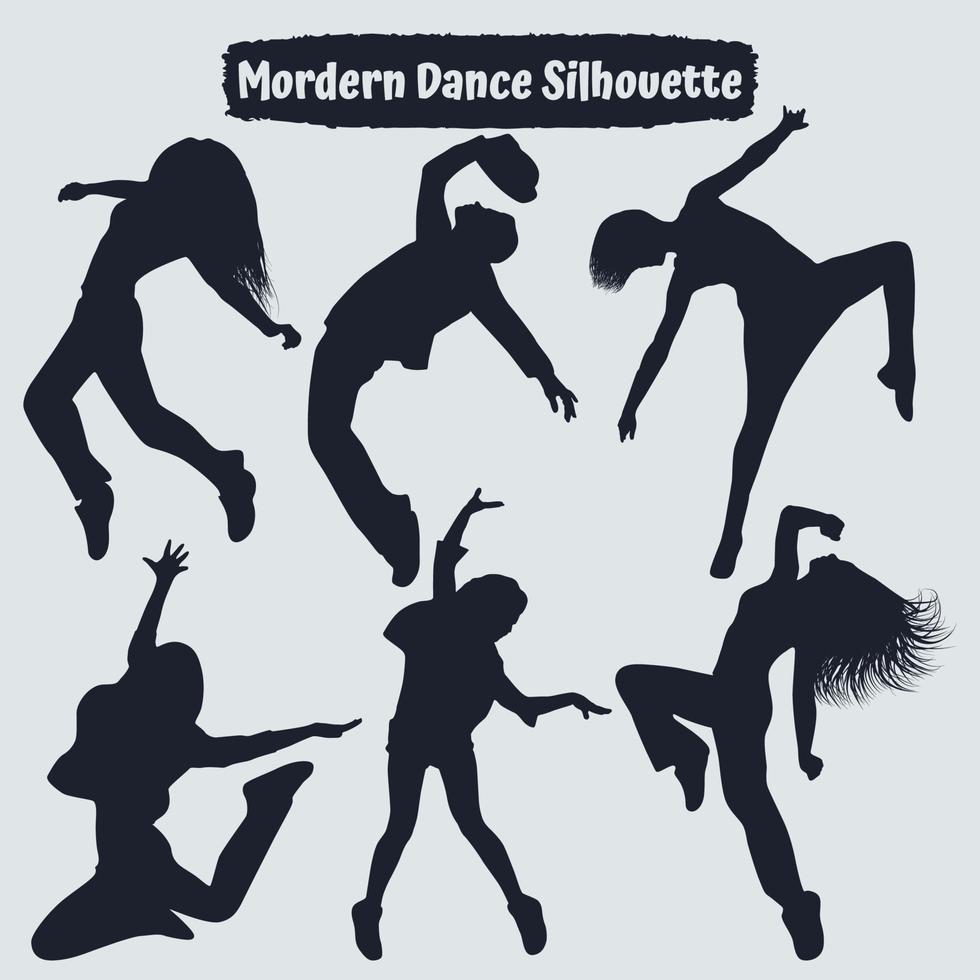colección de siluetas de danza moderna de mujer en diferentes poses vector