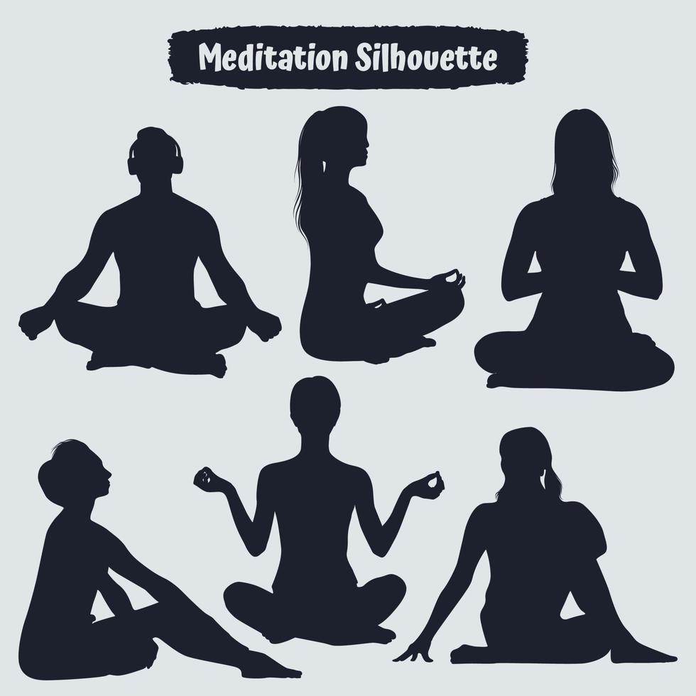 Collection of Meditation or Yoga silhouettes in different poses vector