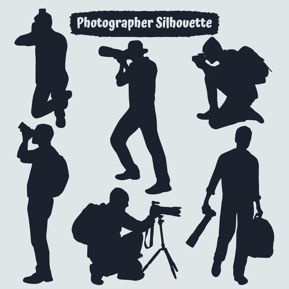 Collection of Photographer silhouettes in different poses vector