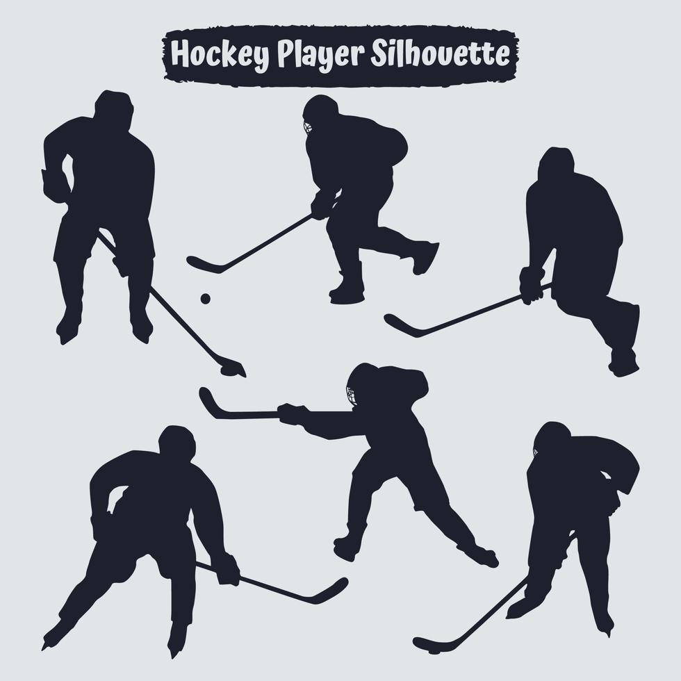 Collection of Hockey player silhouettes in different poses vector