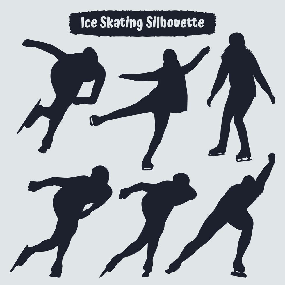 Collection of ice skating silhouettes in different positions vector