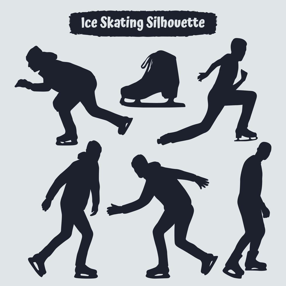 Colección de siluetas de patinaje sobre hielo en diferentes posiciones. vector