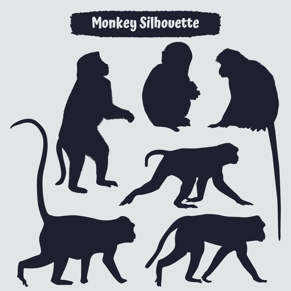 Collection of Animal Monkey Silhouettes vector