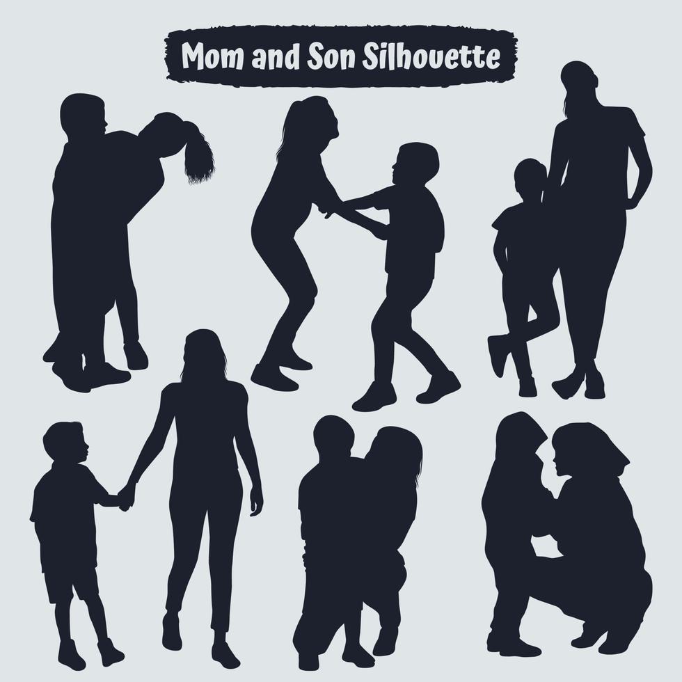 colección de siluetas de mamá e hijo en diferentes poses vector