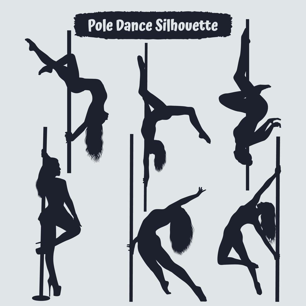 Collection of pole dancer silhouette vector