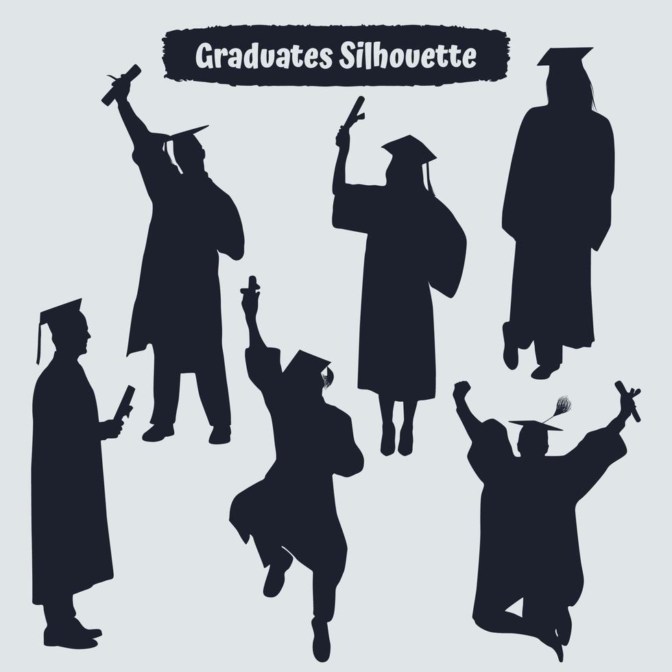 Collection of Graduates Celebrating silhouettes in different poses vector