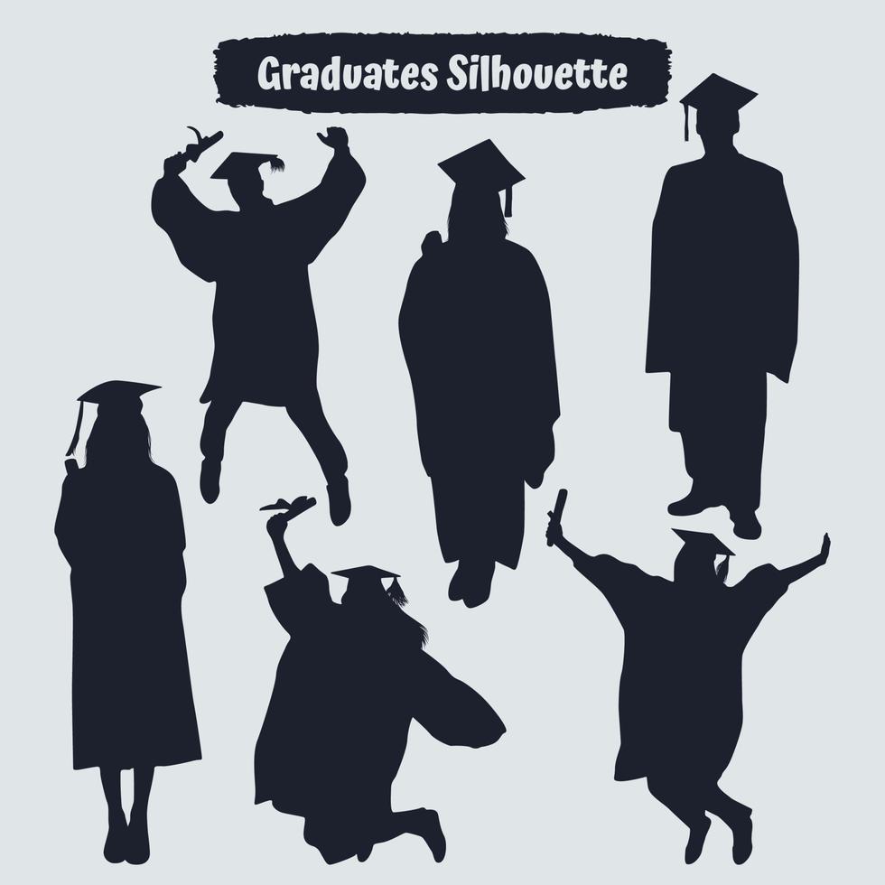 Collection of Graduates Celebrating silhouettes in different poses vector