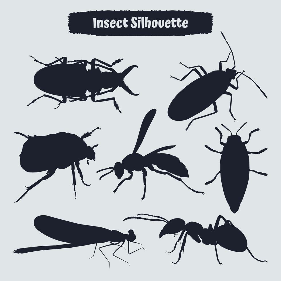 colección de siluetas de insectos planos vector