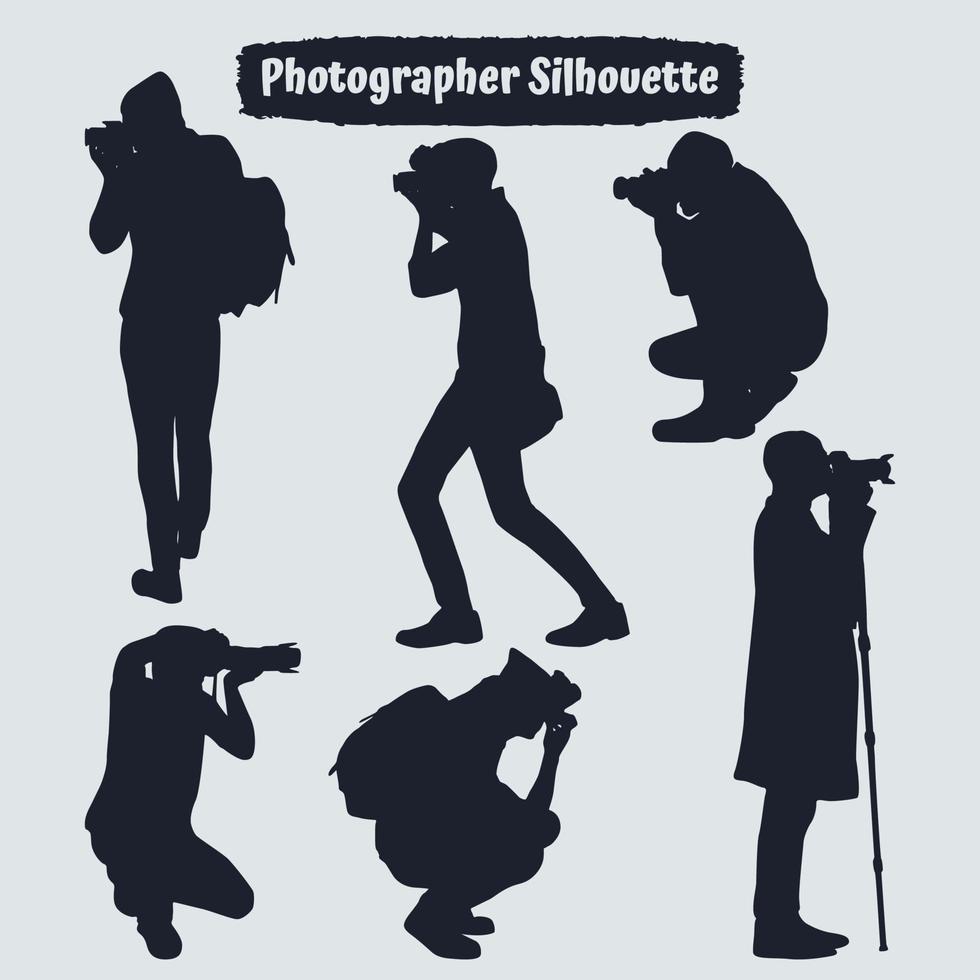 Collection of Photographer silhouettes in different poses vector