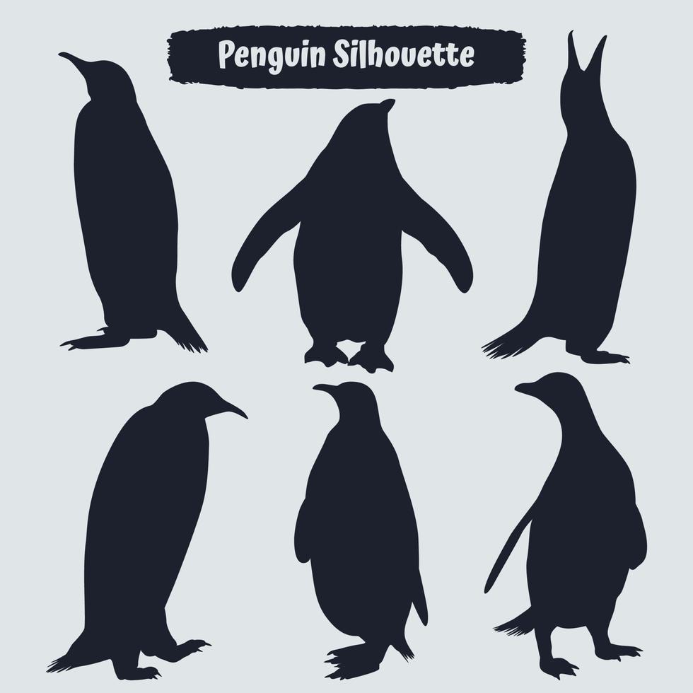 colección de silueta de pingüino en diferentes poses vector