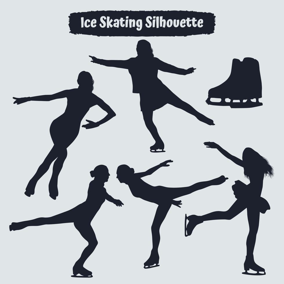 Collection of ice skating silhouettes in different positions vector