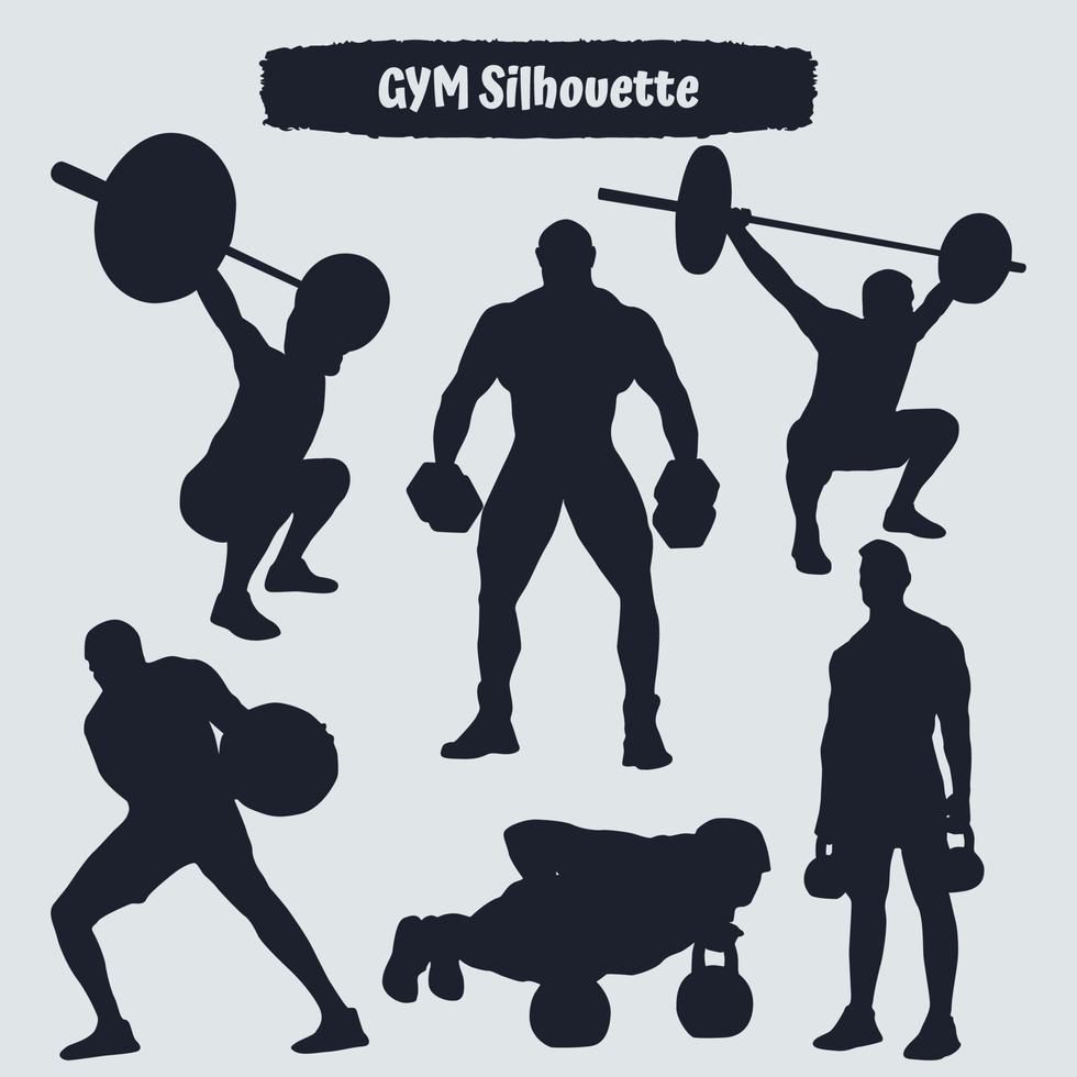 colección de siluetas de gimnasio o ejercicio en diferentes poses vector