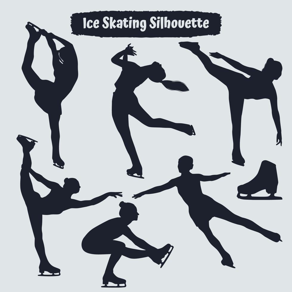 Collection of ice skating silhouettes in different positions vector