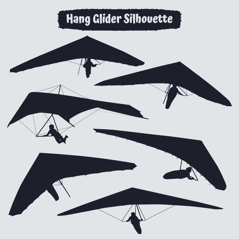 Black silhouettes hang glider or parachute skydiving vector