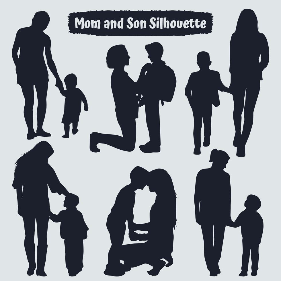 Collection of mom and Son silhouettes in different poses vector