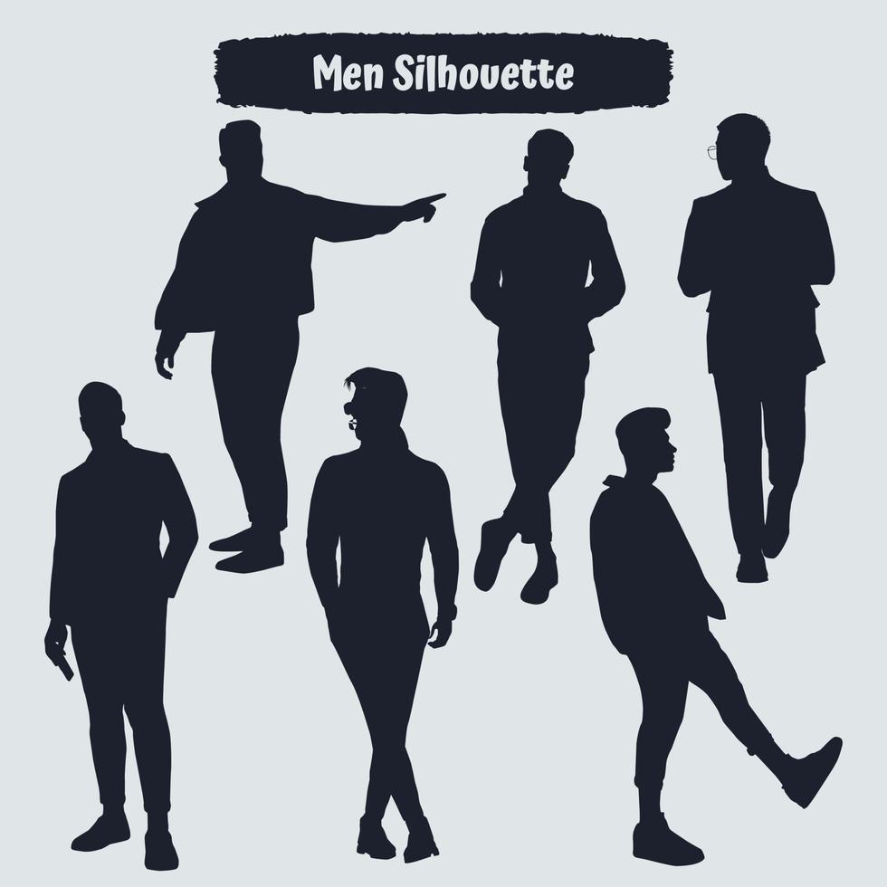 Collection of Young man or Businessman Silhouettes in different poses vector