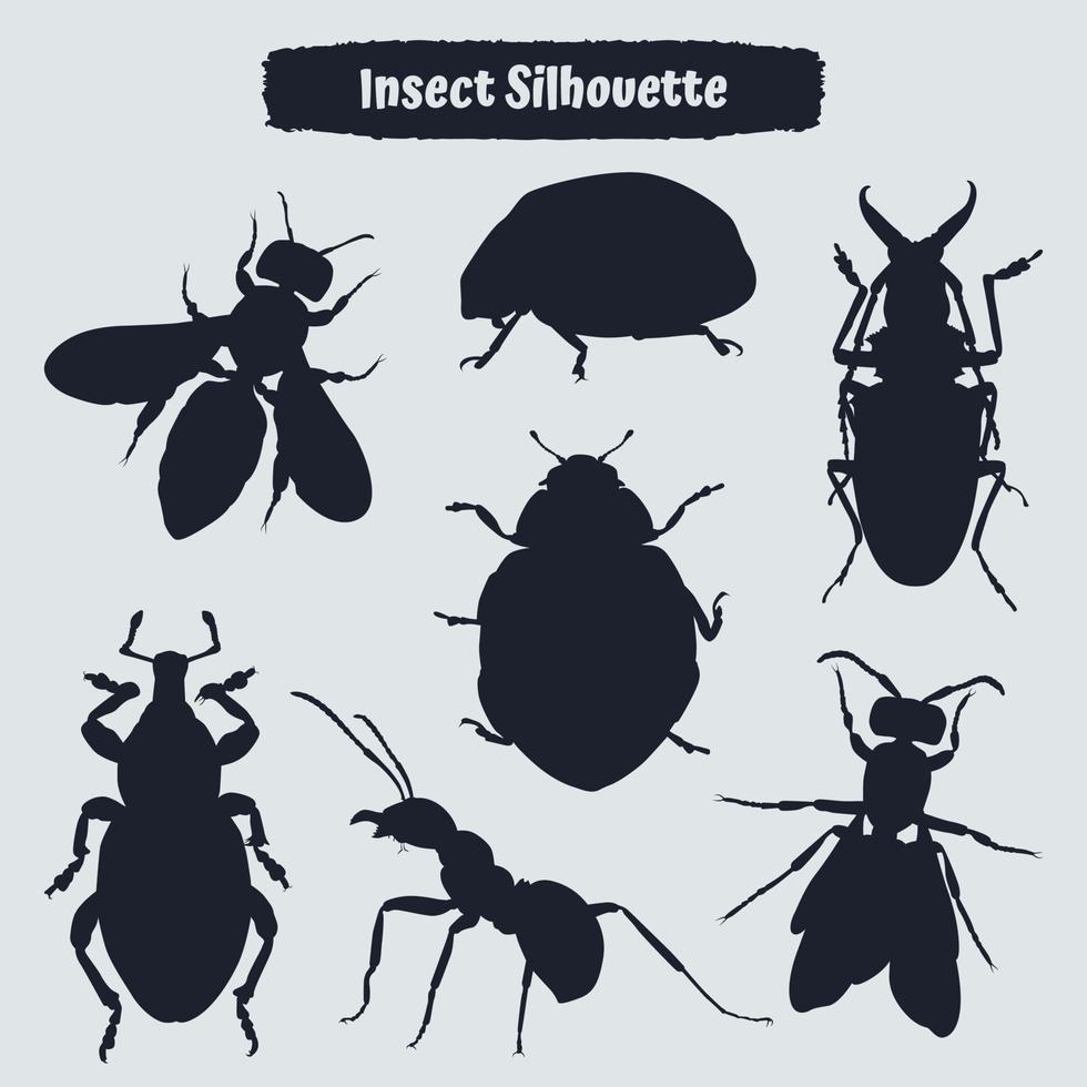 colección de siluetas de insectos planos vector
