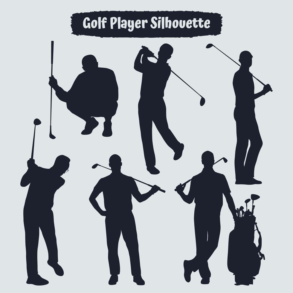 Collection of Golf Player male silhouettes in different poses vector