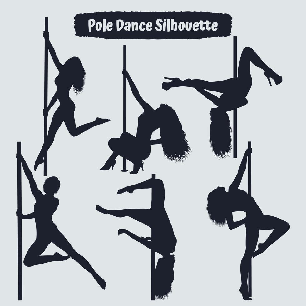 Collection of pole dancer silhouette vector
