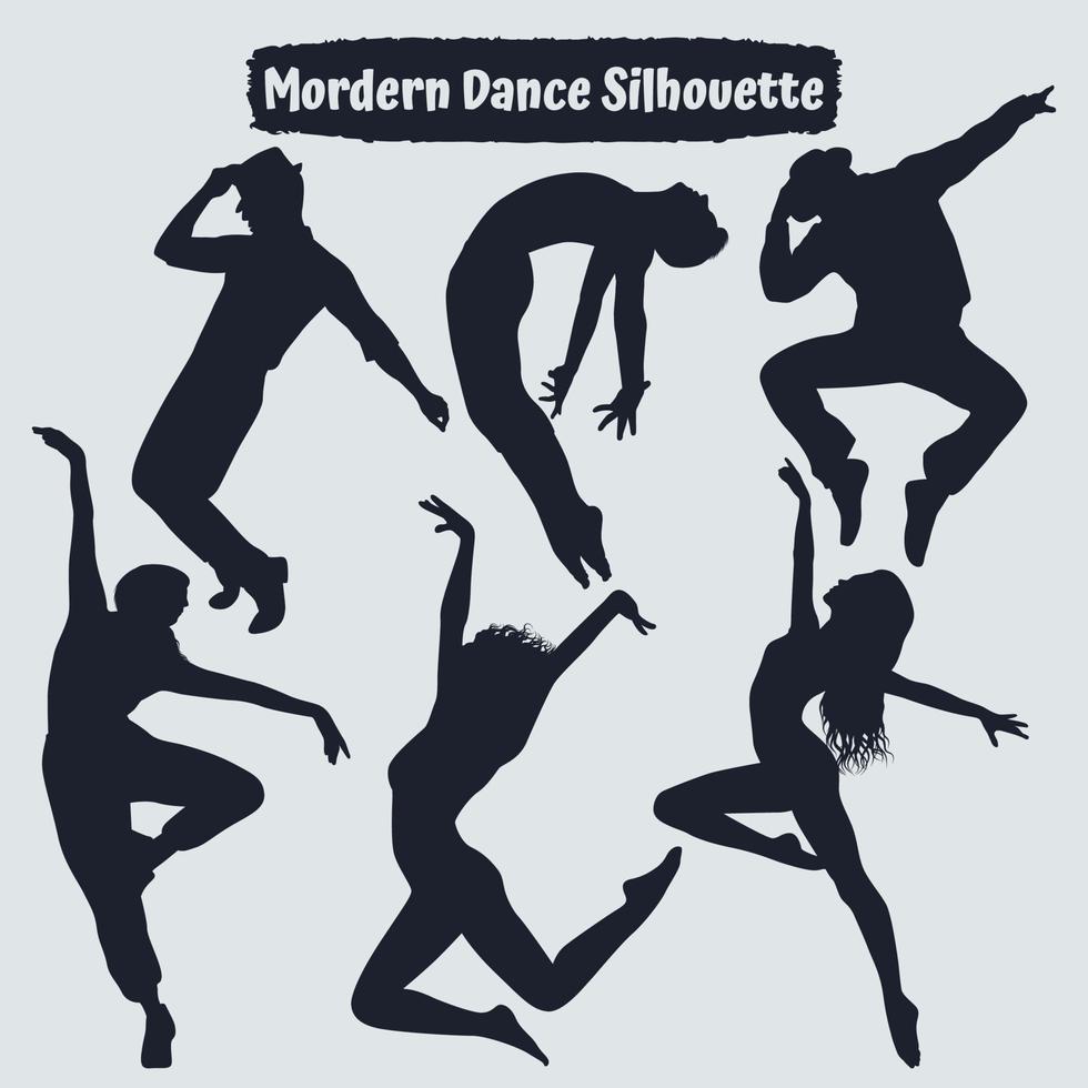 colección de siluetas de danza moderna de mujer en diferentes poses vector