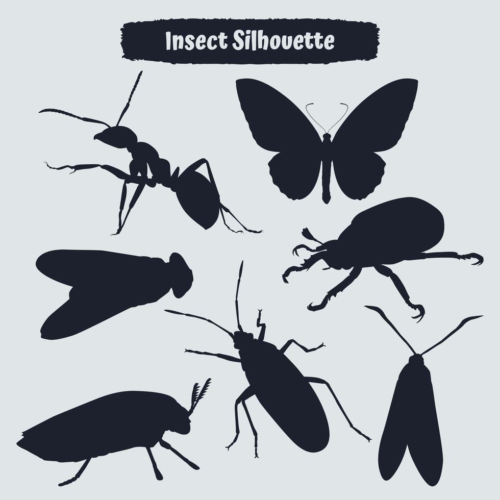 colección de siluetas de insectos planos vector