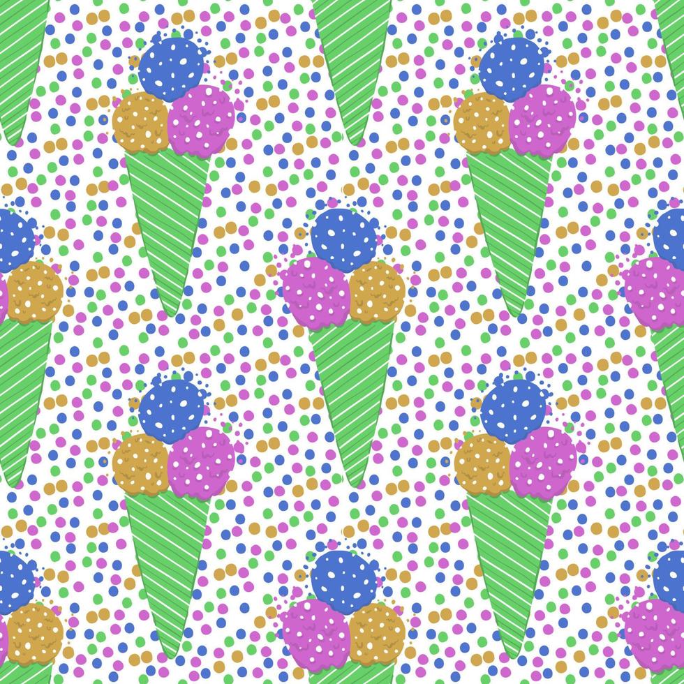 Ice-cream summer seamless pattern. Bright color. Hand drawn style. vector
