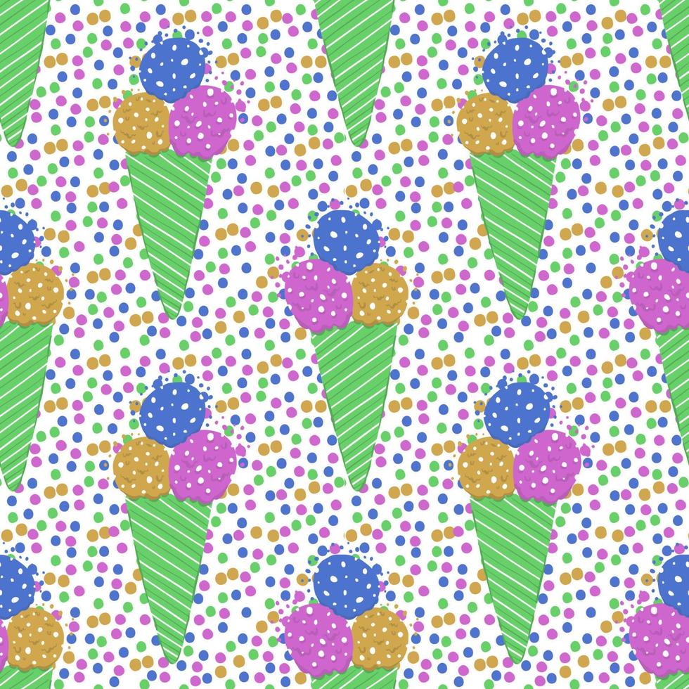 Ice-cream summer seamless pattern. Bright color. Hand drawn style. vector